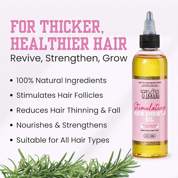 The Mane Attraction Hair Oil for All Hair Types, Infused with Rosemary Oil, Castor Oil & Black Seed Oil - Stimulating Hair Growth, Seals in Moisture, Soothes Irritated Scalp - 4 Fl Oz