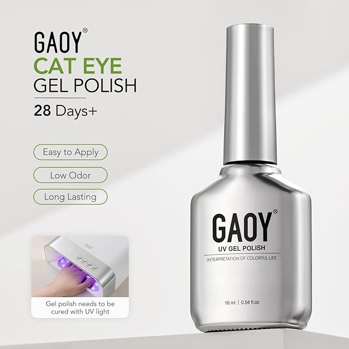 GAOY Green Glassy Cat Eye Gel Nail Polish, 16ml Holographic Gel Polish with Magnet, Reflective Translucent UV Light Cure, 4427 Lime Green