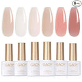 GAOY Milky Jelly Nude Gel Nail Polish Set, 6 Transparent Colors Sheer White Pink Soak Off UV Light Cure Gel Polish Kit for Salon and Nail Art DIY at Home