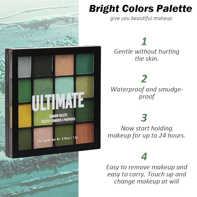 AMY'S DIARY Green Eyeshadow Palette - Forest Green, Yellow 16 Colors Matte & Glitter Eyeshadow - Long Lasting, Colorful Eye Shadow Platte for Christmas, Women & Girls