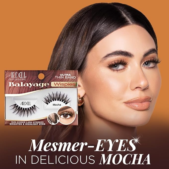Ardell Balayage Wispies False Eyelashes, Ultra Thin Band, Mocha Strip Lash Strokes - Easy Application, Natural Look Lashes for Everyday Wear, 4-Pack