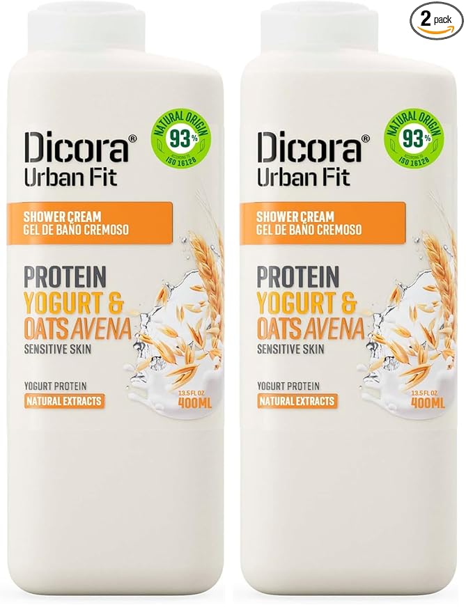 Dicora Urban Fit Shower Cream - Hydrating In Shower Body Lotion - Wet Shower Moisturizer for Sensitive Skin - Protein Yogurt and Oats Avena - 13.5 oz (Pack of 2)