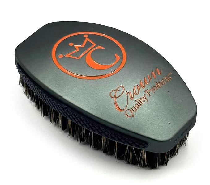 New Steel Gatling MEDIUM - Tangerine Logo Mixed Boar Bristle Curved Hairbrush - Non-Slip Rubber Grips, Waterproof, Debossed Logo, Indestructible Body, CQP Caesar 2.0 - The Ultimate 360 Wave Brush