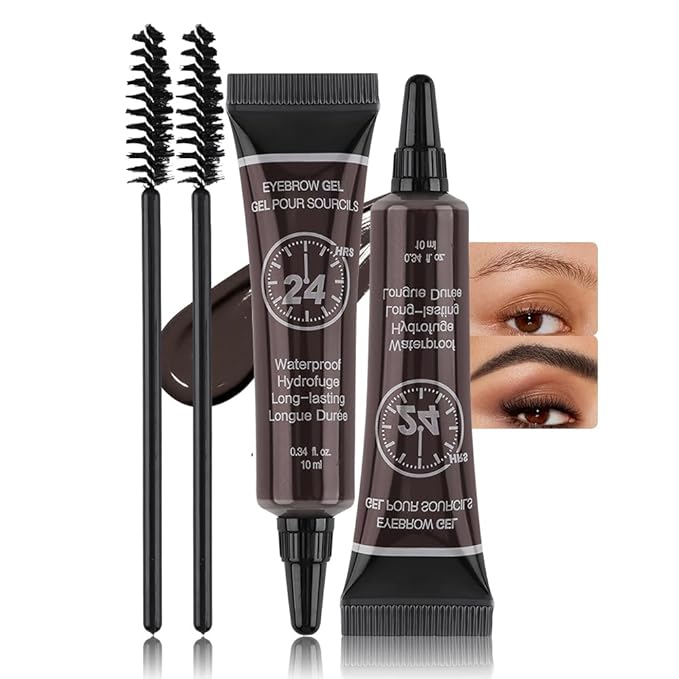 BINGBRUSH 2 Pcs Thickening Brow Mascara, Extreme Hold Tinted Eyebrow Gel, Waterproof Smudge-proof Professional Brow Color Kit, Eyebrow Makeup Set(130# Black)