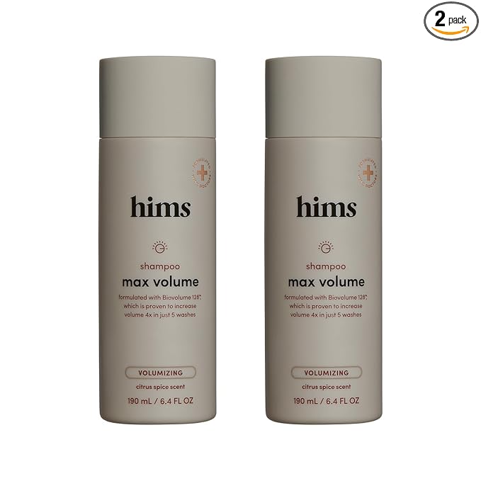 hims Max Volume Shampoo - Biovolume 128, Biotin, & Rice Protein - Root Lift & Thickening Shampoo - Paraben-Free, Sulfate-Free, Vegan - Citrus Spice Scent - 6.4 Fl Oz, 2 Pack