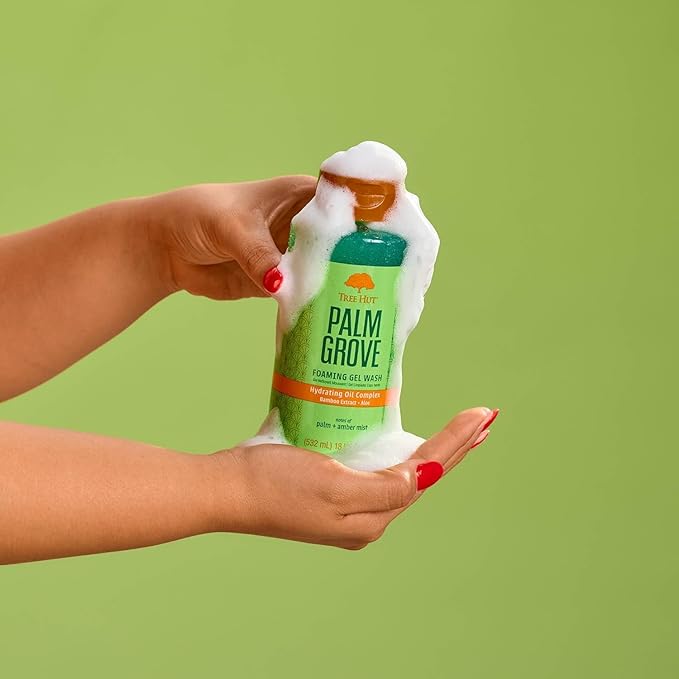 Tree Hut Palm Grove Foaming Gel Wash, Hydrating & Moisturizing Body Wash with Shea Butter & Nourishing Essential Oils, Daily Cleanser for Soft Smooth Skin, 18 fl oz