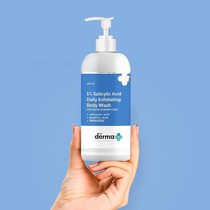 The Derma Co 1% Salicylic Acid Exfoliating Body Wash | Gently Cleanses & Exfoliates | Hydrating Body Cleanser | 8.45 Fl Oz/250ml