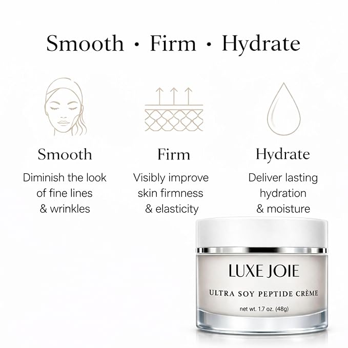 LuxeJoie Peptide Face Cream – Matrixyl Peptide Moisturizer for Mature Skin – Firming Anti Aging Moisturizer with Alpha Lipoic Acid Ultra Soy Peptide Creme – 1.7 oz