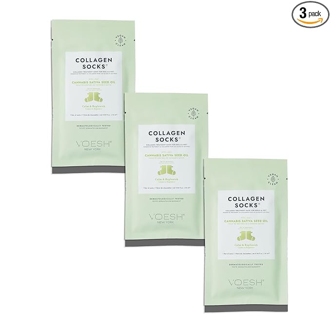 VOESH Collagen Socks, Collagen Socks for Dry Feet, 3 Pack, Herb Seed Oil, Cracked Heel Repair, Moisturizing Socks, Spa Pedicure Treatment, Spa Socks, Foot Peel Masks, Vegan