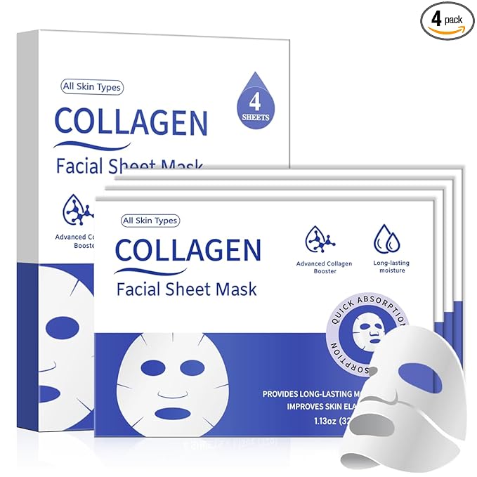 MMV Collagen Face Mask 4-Pack Bio-Collagen Real Deep Overnight Mask for Women’s Skincare Deep Hydration & Pore Tightening Facial Mask