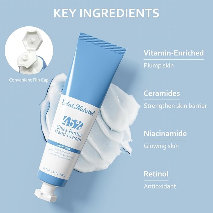 Shea Butter Hand Cream, Made with 45% Shea Butter Moisturizer for Dry Hands, Vitamin E Niacinamide Ceramide Hand Lotion, Radiant Nourish Moisturizing Cream, 2.37 Fl Oz (Pack of 2)