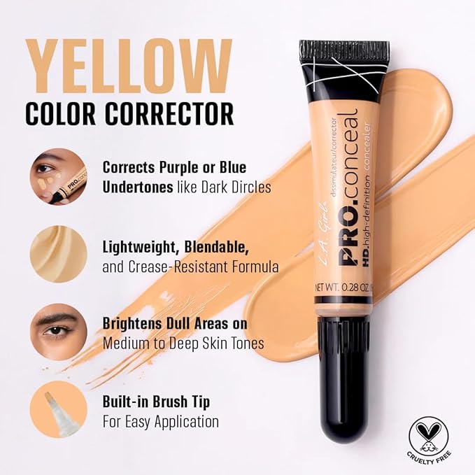L.A. Girl Pro Conceal HD Concealer, Yellow Corrector, 0.28 Ounce