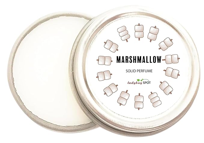 Ladybug Spot Gourmand Solid Perfume | All-Natural, Phthalate-Free Fragrance Balm | Long-Lasting, Highly Scented, Layerable Formula | Portable 1/4 oz Travel Tin (Marshmellow)