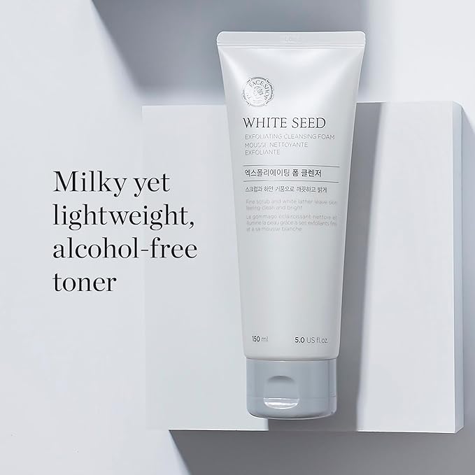 The Face Shop White Seed Exfoliating Cleansing Foam | Face Wash, Deep Clean, Complexion Brightening, Dead Skin Removal | Skin Texture & Clarity Improvement, Dullness Reducing, 5.07 Fl Oz
