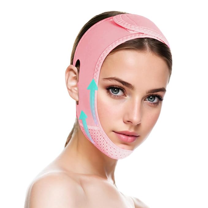 ROWMATE V Line Lifting Mask Chin strap for sleeping, V Line Lifting Mask for Women,Jaw Exerciser，Medium,Pink