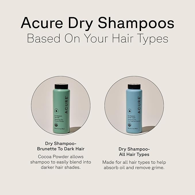 Acure Dry Shampoo - Mini Powder Dry Shampoo for Women with Brunette & Dark Hair, Care to Refresh Treated Color Tinted Hair with Rosemary & Cocoa, Non Aerosol, Clean, 100% Vegan - 1.7 oz Travel Size