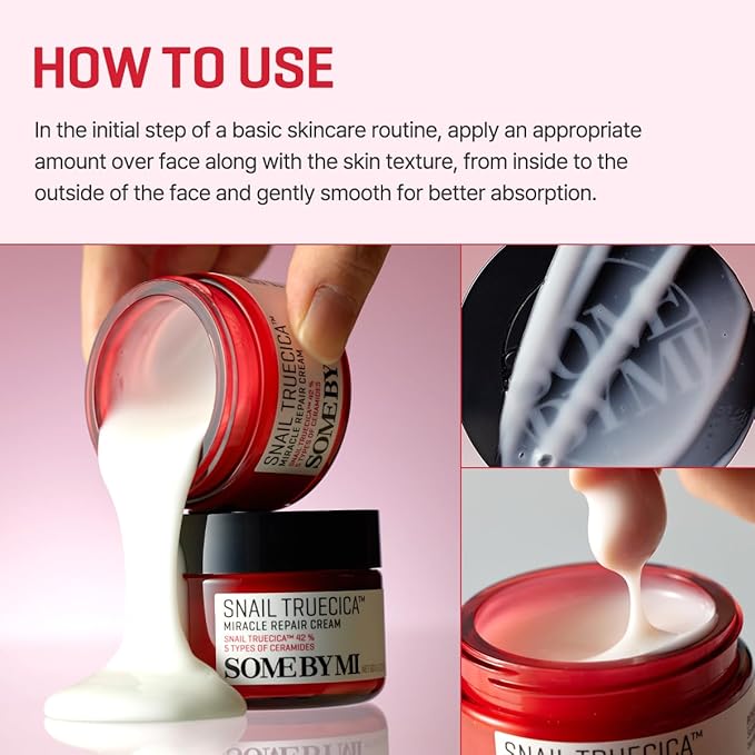 SOME BY MI Snail Truecica Miracle Repair Cream - 2.02Oz, 60ml - Made from Snail Mucin for Sensitive Skin - Daily Repair Face Moisturizer for Acne Marks and Strengthen Skin Barrier - Korean Skin Care