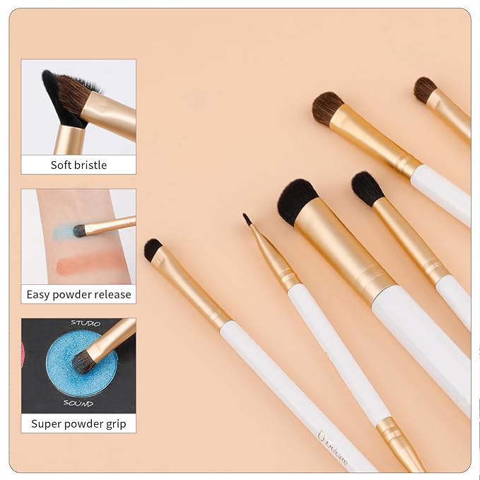 DUcare Eye Makeup Brush Set, 6 Pcs Professional Eyeshadow Blending Makeup Brushes for Concealer Eyebrows Eyeliner, Soft Hairs & Wood Handle, White