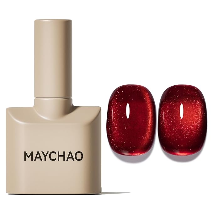 MAYCHAO 15ML Red Cat Eye Gel Nail Polish 1Pc Blood Red Gel Polish Soak off Holographic Magnetic Nail Polish for Nail Art Manicure Salon DIY at Home, 0.5 OZ