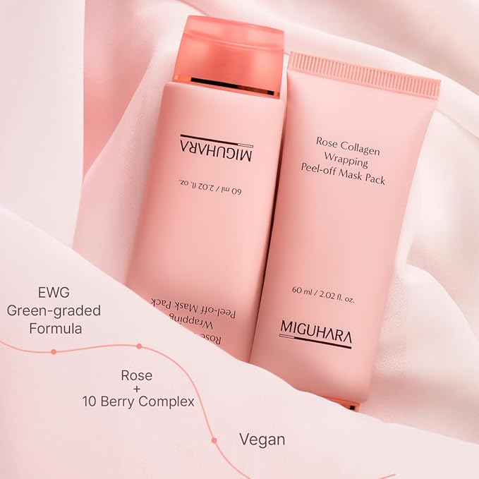 MIGUHARA Rose Collagen Wrapping Mask - Elasticity & Firming Korean Glass Skin Peel Off Mask - Damask Rose & Hydrolyzed Collagen to Minimize the Appearance of Pores & Enhance Glow (2.02 fl.oz)