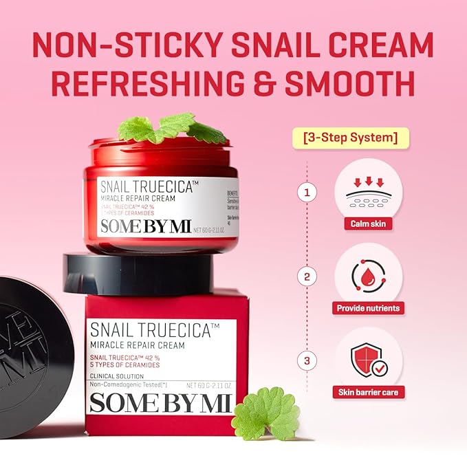 SOME BY MI Snail Truecica Miracle Repair Cream - 2.02Oz, 60ml - Made from Snail Mucin for Sensitive Skin - Daily Repair Face Moisturizer for Acne Marks and Strengthen Skin Barrier - Korean Skin Care