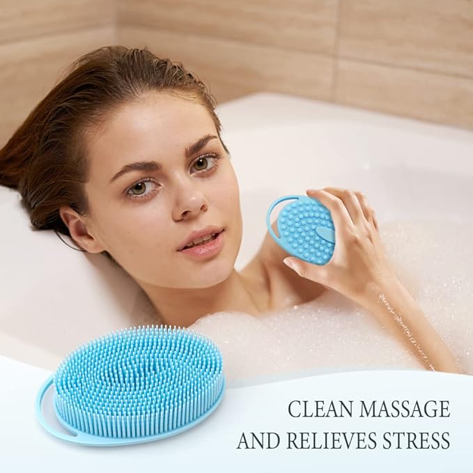 PQRUU 3 Pack Silicone Body Scrubbers for Use in Shower, Exfoliating Body Scrubber Fit for All Kinds of Skin, Soft Silicone Loofah,Bath Scrubbers Rapid Foaming,Blue,Green,Purple