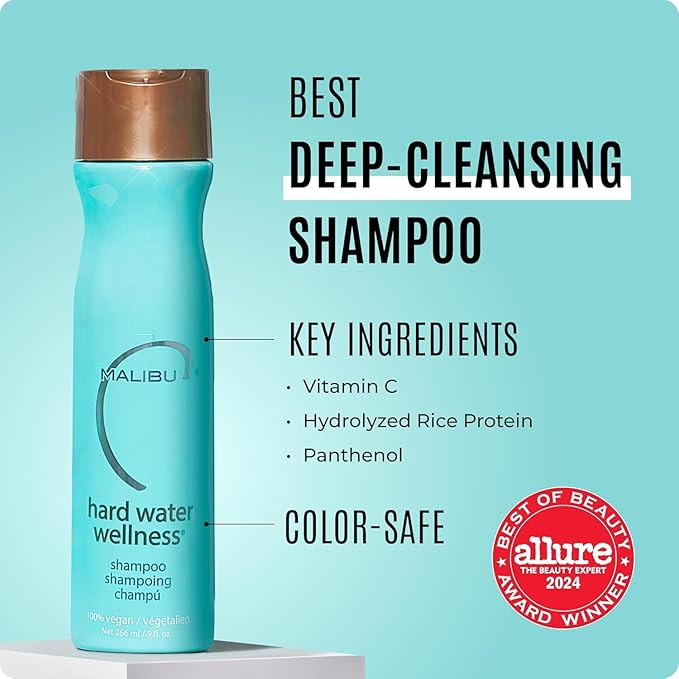 Malibu C Hard Water Hair Clarifying Shampoo - Travel Size Sulfate Free Chelating Formula for Build Up & Scalp Detox - Removes Minerals, Prevents Discoloration, Restores Shine - Vegan Hair Care, 3.4oz