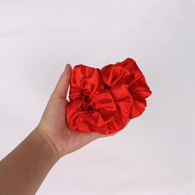 Silk Satin Scrunchies for Women Girls 12 PCS Red Hair Scrunchies Silk Satin Hair Ties for Thick Hair Bulk Hair Ties Hair Accessories