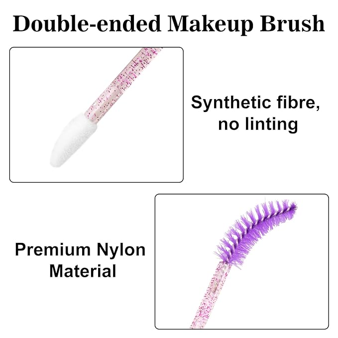 G2PLUS 100pcs Eyelash Brush Lip Brush, Dual Ended Eyelash Extension Brush, Purple Mascara Wands and Lipstick Applicator, Portable Makeup Brush for Eyebrow, Lip gross and Lash Extension