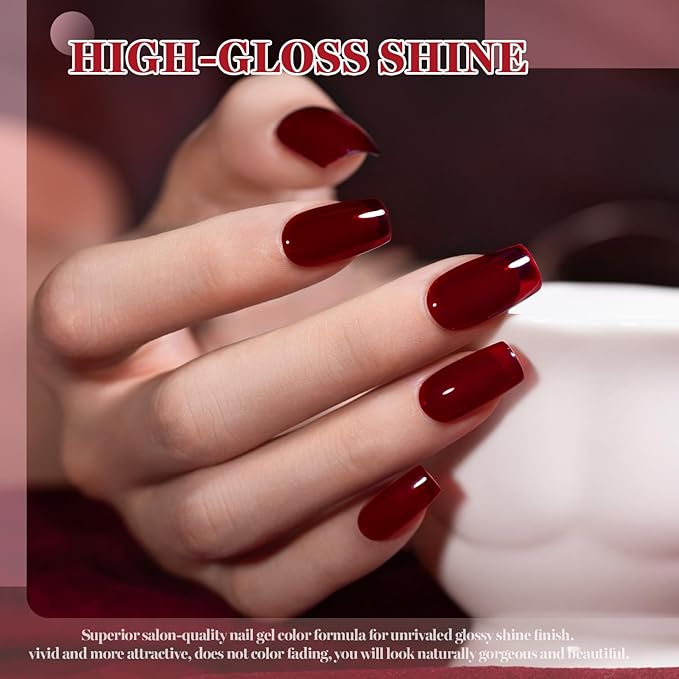 RARJSM Jelly Glass Dark Red Gel Nail Polish Neutral Cherry Mocha Dark Plum Red Sheer Amber Gel Polish 15ml Single Bottle Transparent Nail Gelpolish Soak off UV LED Cured for Home Salon DIY Manicure