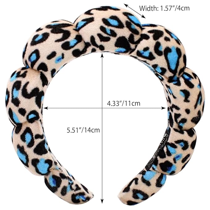 Spa Headbands Puffy Makeup Skincare Headbands for Washing Face or Facial, Terry Cloth Fabric Hairbands for Makeup Removal Shower Skin Treatment(Black/Blue Leopard)