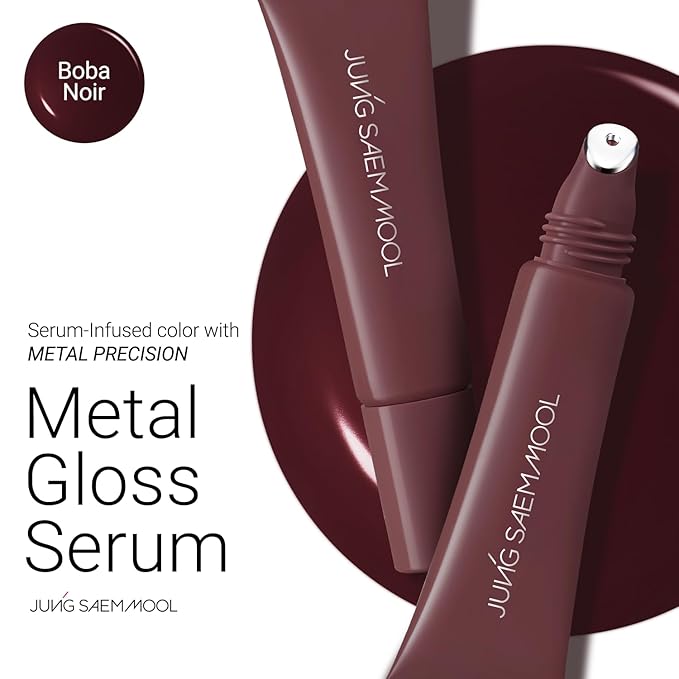 JUNG SAEM MOOL LIP-PRESSION Metal Serum Gloss | Hydrating Tinted Lip Balm with a Hygiene Precision Metal Applicator & Serum Infused Ingredients, Korean Lip Plumper Gloss (Boba Noir)