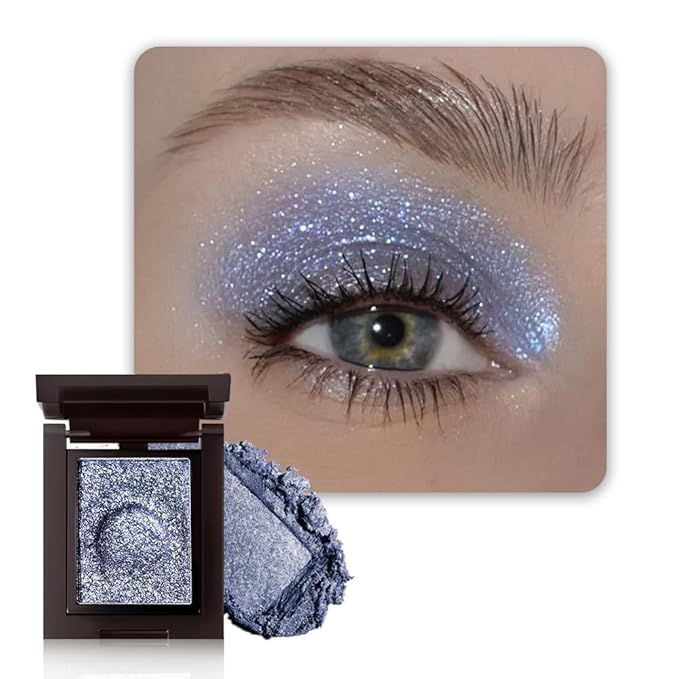 WanTuoluo Sparkly Eyeshadow Palette for Women, Single Monochrome Eye Shadow Makeup, Shiny Pressed Cream Powder, Blendable Natural sombras para ojos, Holographic,Vegan,Travel (07-Glitter-Blue)