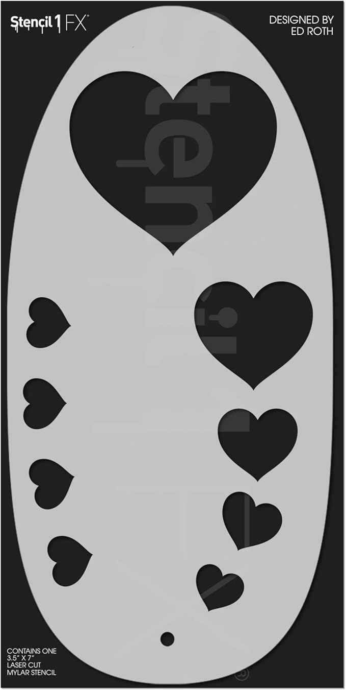 Stencil1FX - Hearts Eye Makeup Stencil for Costumes, Dress Up, Halloween, Cosplay, Face Painting, Raves, Festivals, Parades, Parties, Valentine's Day, Pride, Love