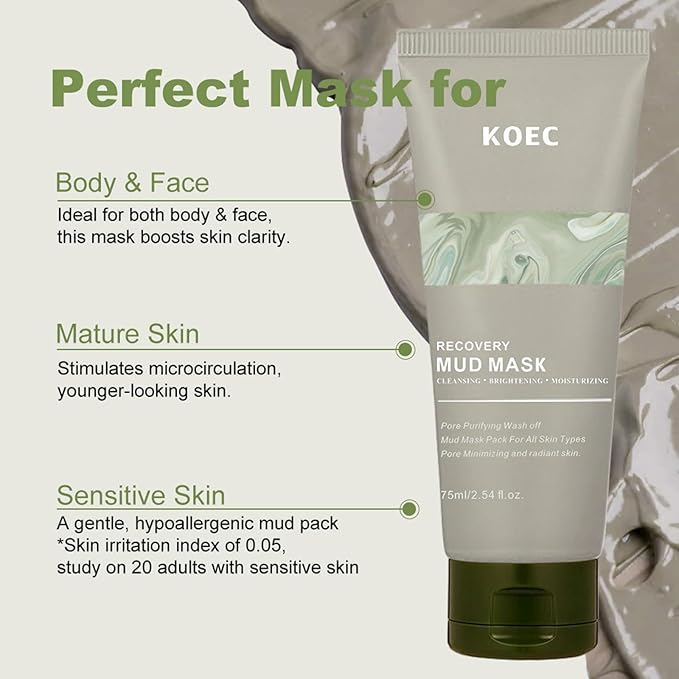 Recovery Mud Mask - Clay Mask - Body Mud Hydrating & Deep Pore Tightening Face Mask, Natural Purifying Clay - Korean Wash Off Body Facial Mud Mask