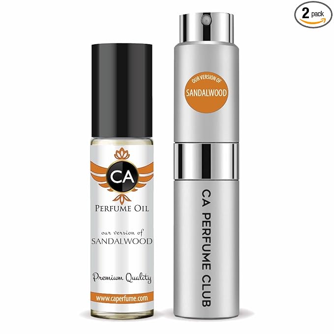 CA Perfume Duo Impression of Sandalwood For Women And Men Perfume Layering Set Long Lasting Travel Size EDP + Body Oil Roll-On Bottle 0.27 Fl Oz+0.33 Fl Oz