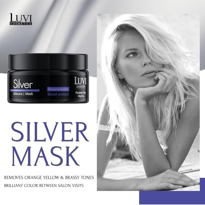 LUVI COSMETICS Silver Mask Blond Protect (8.47 fl oz/240 g) - Essential Blonde Hair Care for Glossy Hair Treatment, Superior Home Hair Treatment Solution