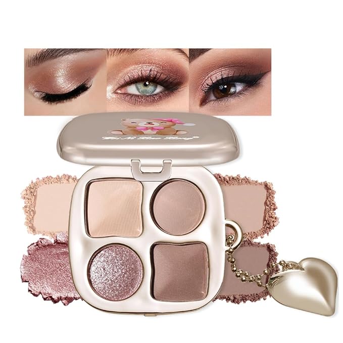 4 Colors Warm Neutral Nude Eyeshadow Makeup Palette with Mirror – Matte & Shimmer High Pigment Blendable Long-Lasting Mini Everyday Eye & Contour Makeup Palette, Perfect for Blue, Green & Brown Eyes