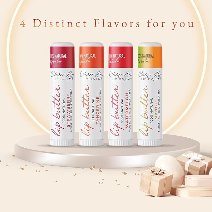 CHAP-LIP 100% All Natural Lip Balm Hydrating Bulk Chap Stick with Fruit Flavors, Coconut Oil, Cocoa Butter - Christmas Gift Stocking Stuffers Lip Therapy Pack for Men and Women - Made in USA, 60 Pack