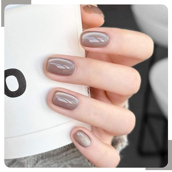 GAOY Glassy Cat Eye Gel Nail Polish, 16ml Glitter Holographic Nail Polish with Magnet, Reflective Translucent UV Gel, 2061 Chestnut Brown