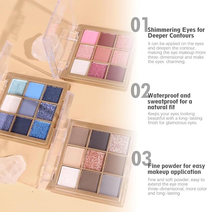CAKAILA 9 Colors Pink Eye Shadow Palettes,Nude Rose Gold Champagne Plum Eyeshadow Palette for Older Women,Natural Powde Eye Shadows Waterproof Long Lasting Naturing-Looking,Travel Size Makeup Pallete