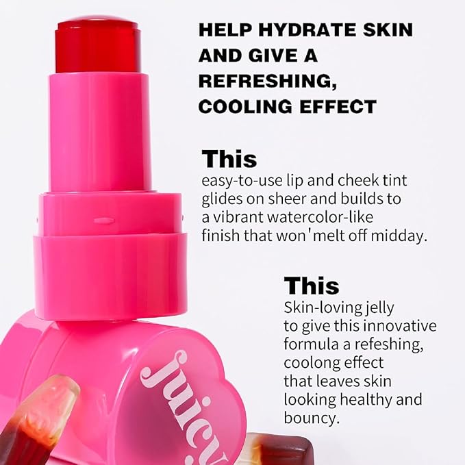 Multi-Use Water Jelly Tint Stick Sheer Lip & Cheek Stain Finish, 3-In-1 Cheek Blush & Eyeshadow & Lip Tinted Long-Lasting Moisture - 1,000+ Swipes Per Stick (01+02, 0.64oz)