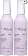 Hairitage Frizz Free + Anti-Humidity Heat Protectant Anti-Frizz Hair Treatment Spray, Hair Thermal Blowout Primer for Shine, Blow Dry Support Styling Mist, 6oz (Pack of 2)