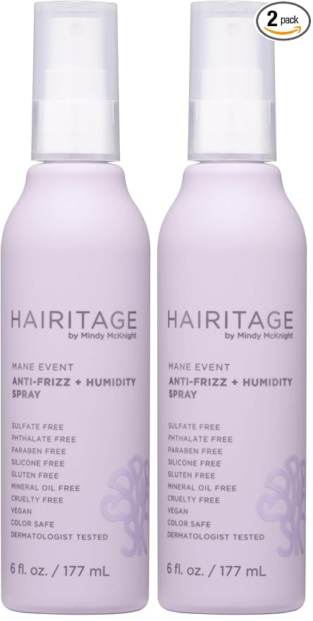 Hairitage Frizz Free + Anti-Humidity Heat Protectant Anti-Frizz Hair Treatment Spray, Hair Thermal Blowout Primer for Shine, Blow Dry Support Styling Mist, 6oz (Pack of 2)