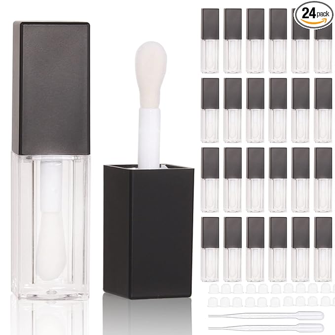 24pcs 5ml Empty square black lipgloss tubes bulk wholesale with big wand lipgloss containers