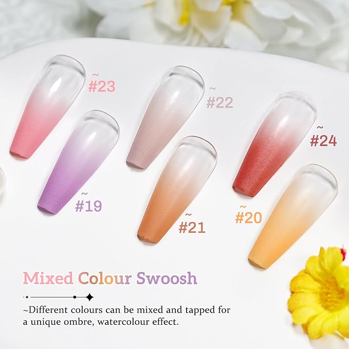 JODSONE Cushion Painting Gel Polish Set 6 Colors with 50 PCS Soft Nail Sponges & Grabbing Pen for Ombre Nails Aura Blush & Nails Art Design Nail Art Salon Use at Home