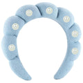 Spa Headbands Puffy Makeup Skincare Headbands for Washing Face or Facial, Terry Cloth Fabric Hairbands for Makeup Removal Shower Skin Treatment(Light Blue, Pearl)