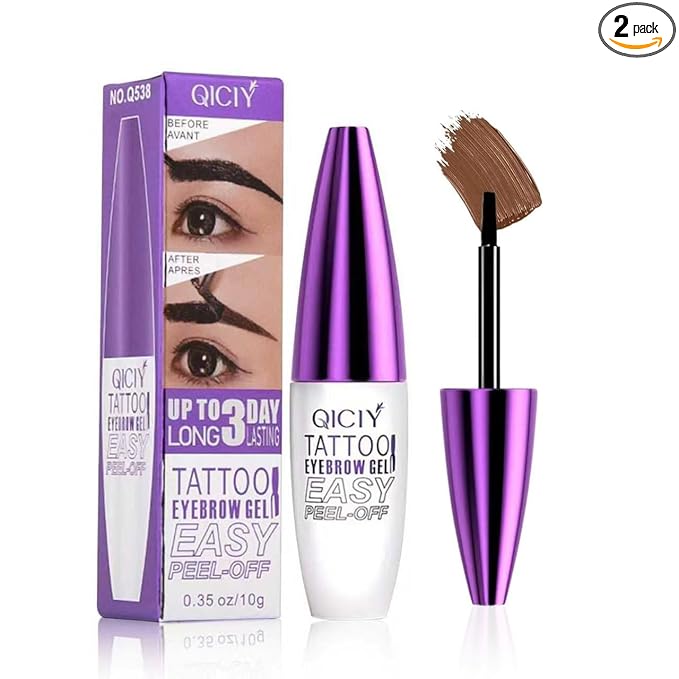 2Pcs Peel Off Eyebrow Tint Gel, Semi-Permanent Color Brow Dye, Waterproof Long-Lasting Tattoo Eyebrow Gel for Fuller Defined Brows Makeup, Smudge-Proof, Easy Peel, Lasts Up To 3 Days (Light brown)