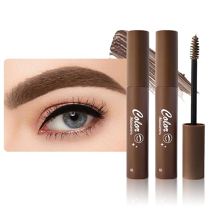 BINGBRUSH 2Pcs-Eyebrow Mascara Tinted Thickening,Brown Mascara Fast Sculpt,Waterproof, Transfer-proof, Brush to Fill in Eyebrows and Cover Gray Hairs - Cruelty Free (02# Natural Brown)