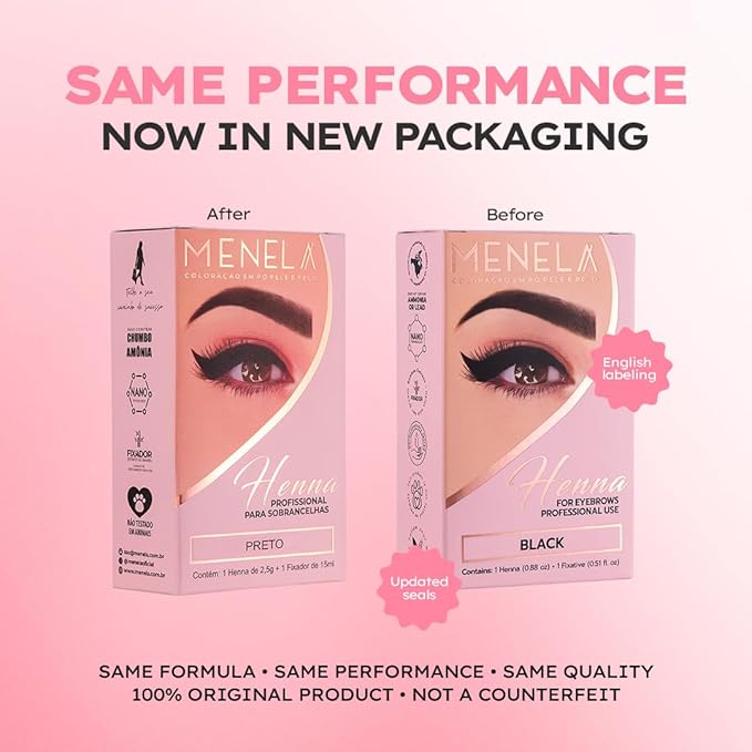 MENELA Eyebrow Henna Tint Kit – Black – Up to 60 Applications, DIY & For Professional Use, 2.5g Henna + 15ml Fixer, Bamboo Extract, Easy At-Home Brows, Ammonia-Free, Vegan